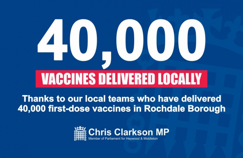 MP Welcomes News that 40,000 Residents have Received the Covid-19 Vaccine in Rochdale Borough