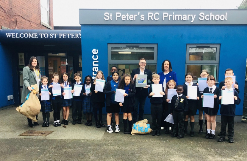 Chris and Students at St Peter's RC Primary School